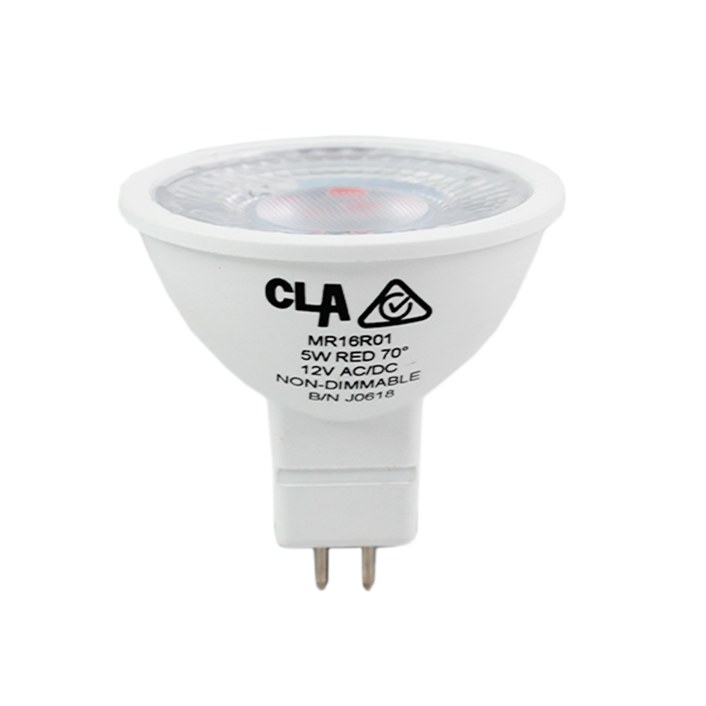 LED MR16 Globe 5W 70D Red Non-Dimmable