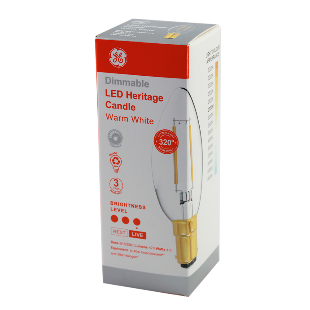 LED Heritage Filament Candle Clear 4.8W 2700K Dimmable BA15d