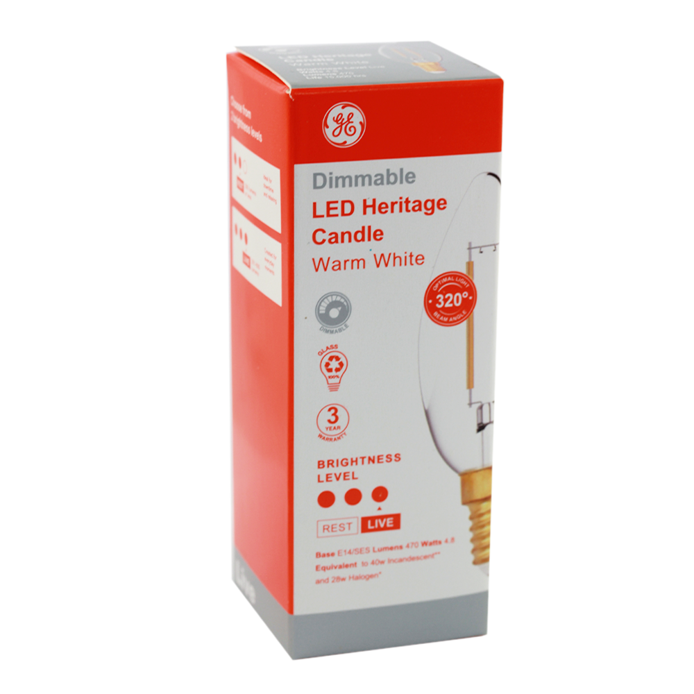LED Heritage Filament Candle Clear 4.8W 2700K Dimmable E14