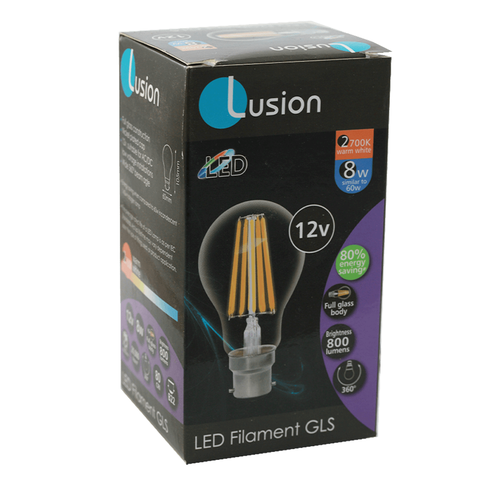 Lus LED Low Voltage Filament GLS Globe 8W 12V 2700K B22 Non-Dimmable