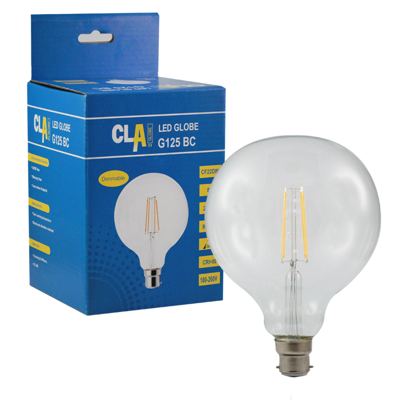 LED G125 BC Filament CF22Dim 8w B22