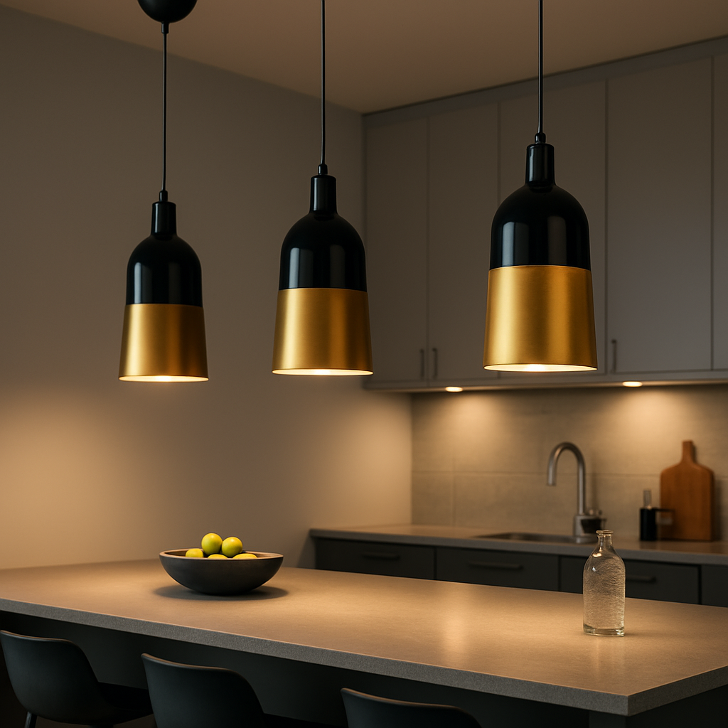 DOME140 Pendant Light Black and Gold Aluminum