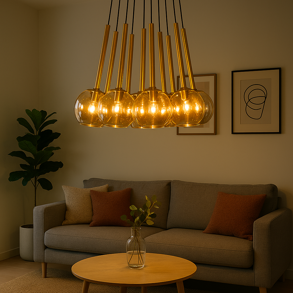 Modern Circular Glass Bell Pendant Light Amber Gold Iron