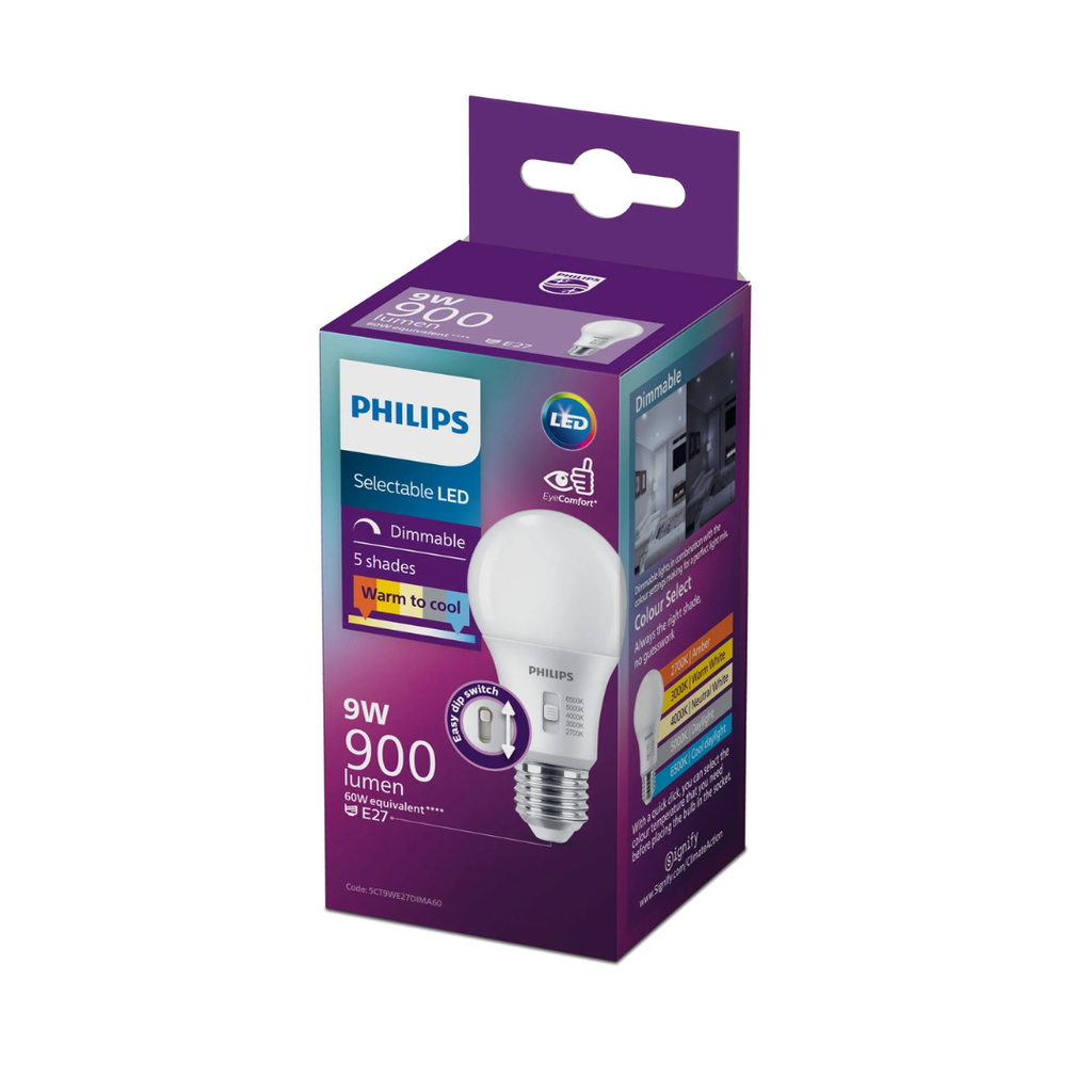 Selectable LED Bulb 9W E27 – 5 Colour Temperatures | Dimmable | 9w E27  - 900lm