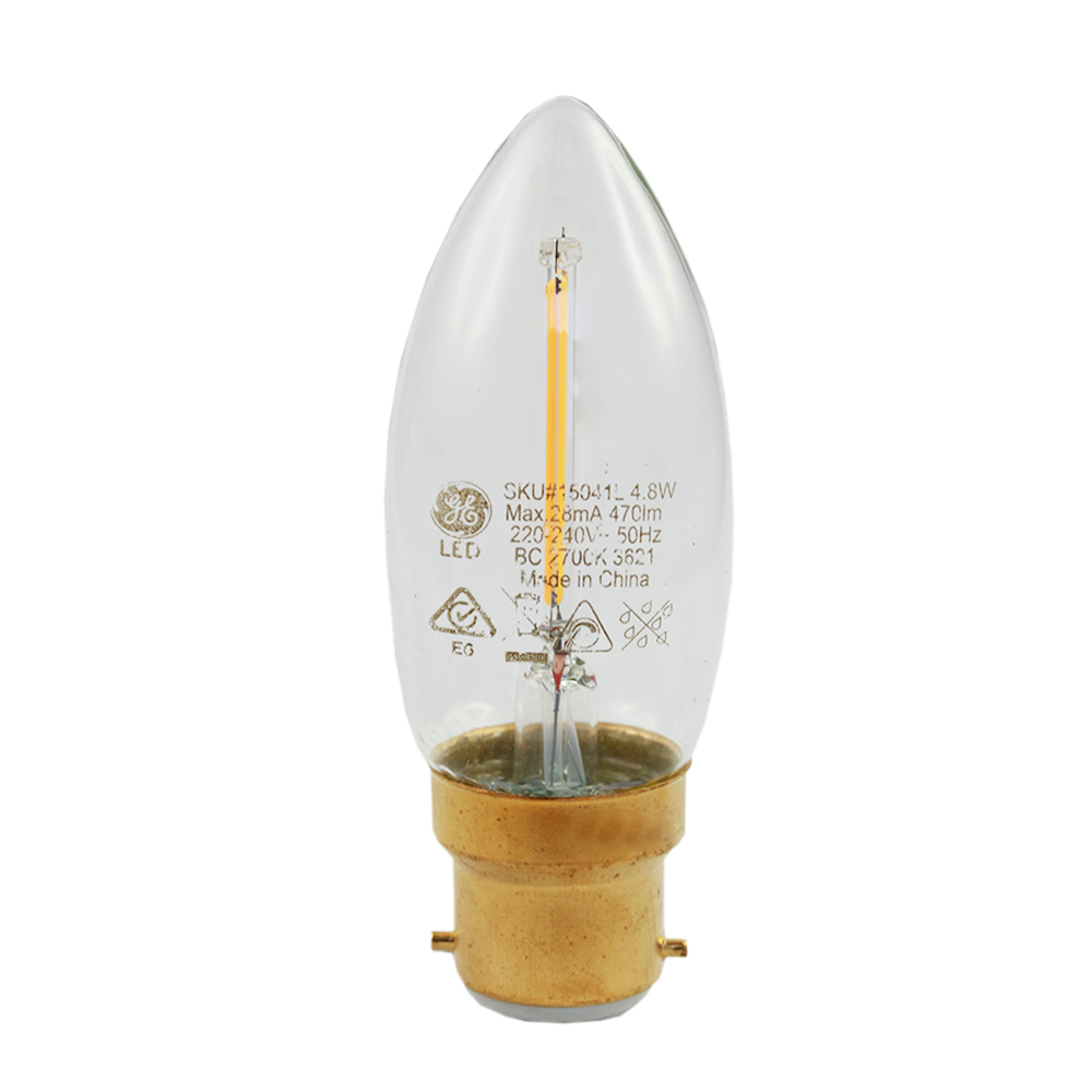 LED Heritage Filament Candle Clear 4.8W 2700K Dimmable B22