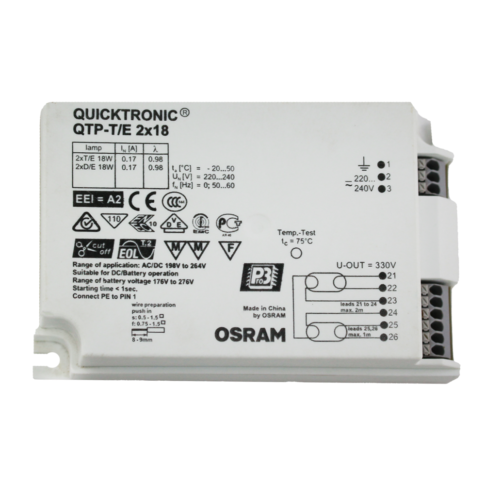 QUICKTRONIC QTP-T/E 2x18W Electronic Ballast for PLC Lamps