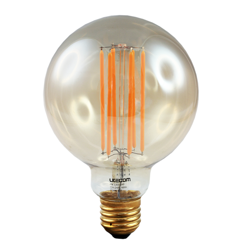 LED Filament G95 Amber 6W 2200K Clear/  E27 Dimmable ( 20950)