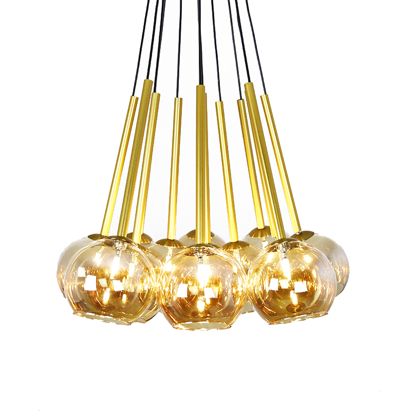 Modern Circular Glass Bell Pendant Light Amber Gold Iron