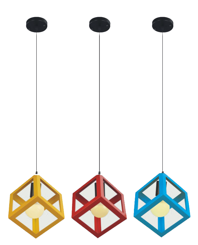 Modern Cubed Contemporary Pendant Lights Red Yellow Blue Iron 