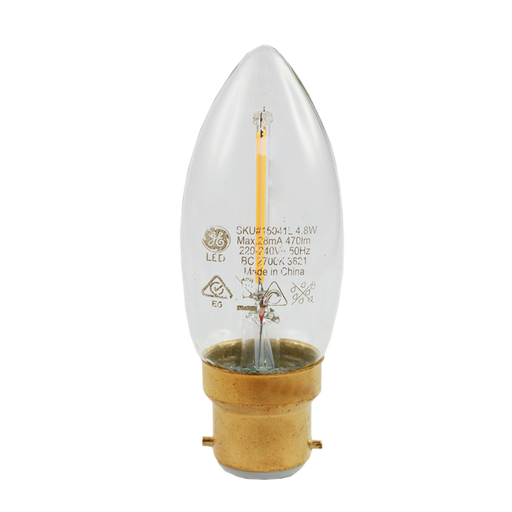 [G15041L] LED Heritage Filament Candle Clear 4.8W 2700K Dimmable B22