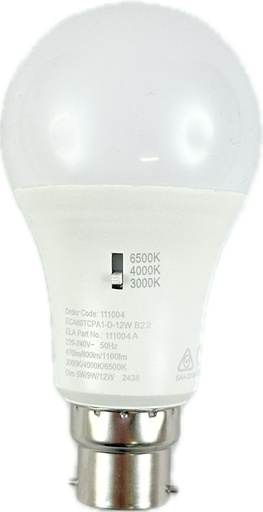 [111004] multi watt 12/9/5/w  a60 1100lm  3k/4k/6.5k bc
