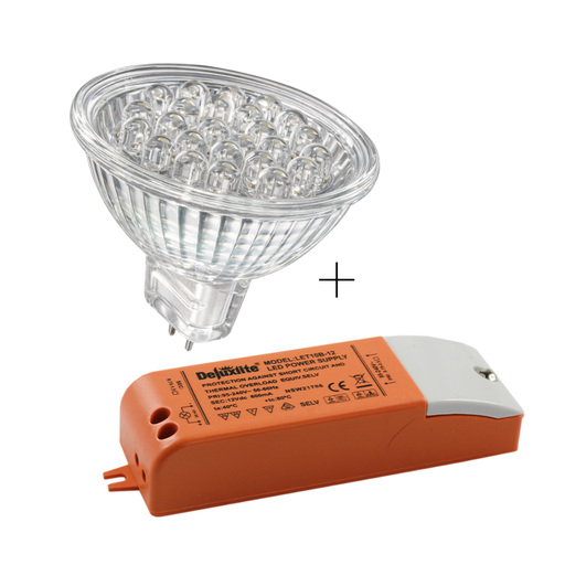 [14620WD_KIT] KIT: MR16 12V DC LED LUXLITE + LED DC Electronic Transformer Output 12V 6.4W