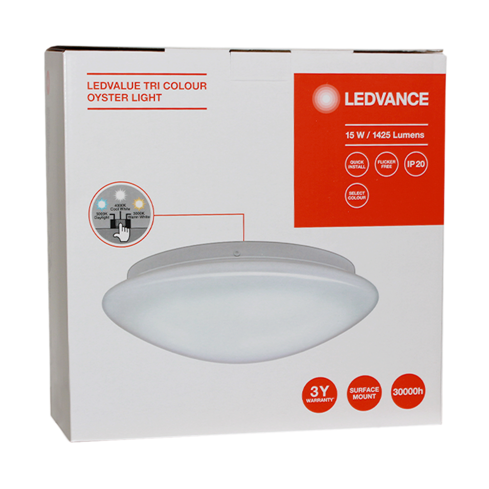 Ledvance LED Value Oyster Ceiling Light 15W Tri-Colour