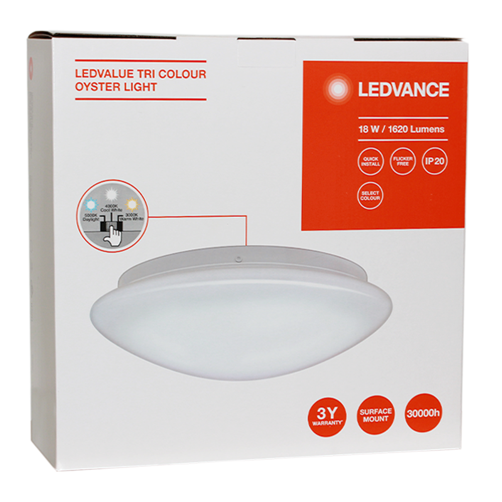 Ledvance LED Value Oyster Ceiling Light 18W Tri-Colour