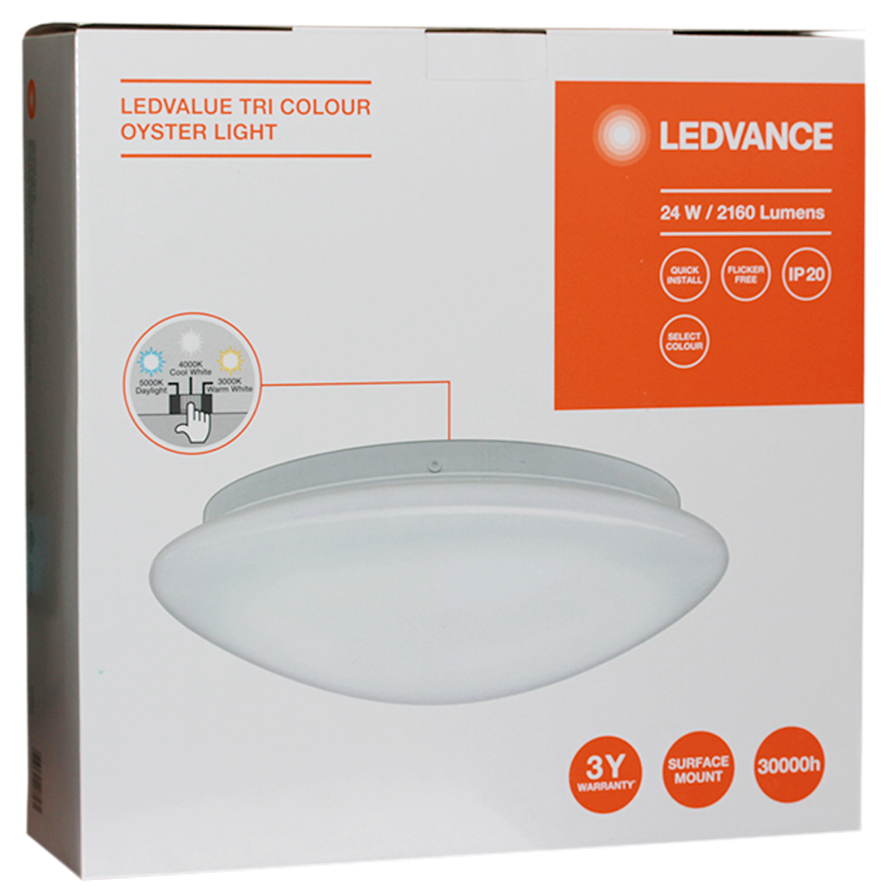 Ledvance LED Value Oyster Ceiling Light 24W Tri-Colour