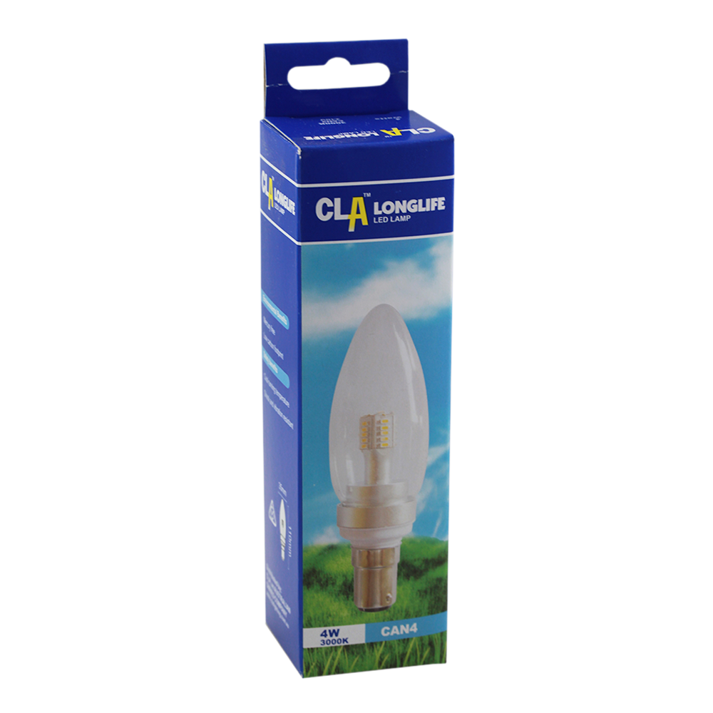 Longlife LED Candle Clear 4W 3000K Non-Dimmable BA15d