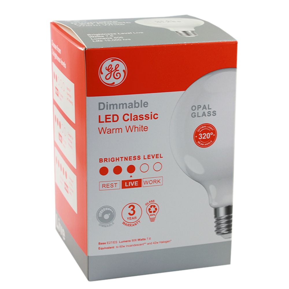 LED Classic G95 Opal Glass 7.6W 2700K E27 Dimmable