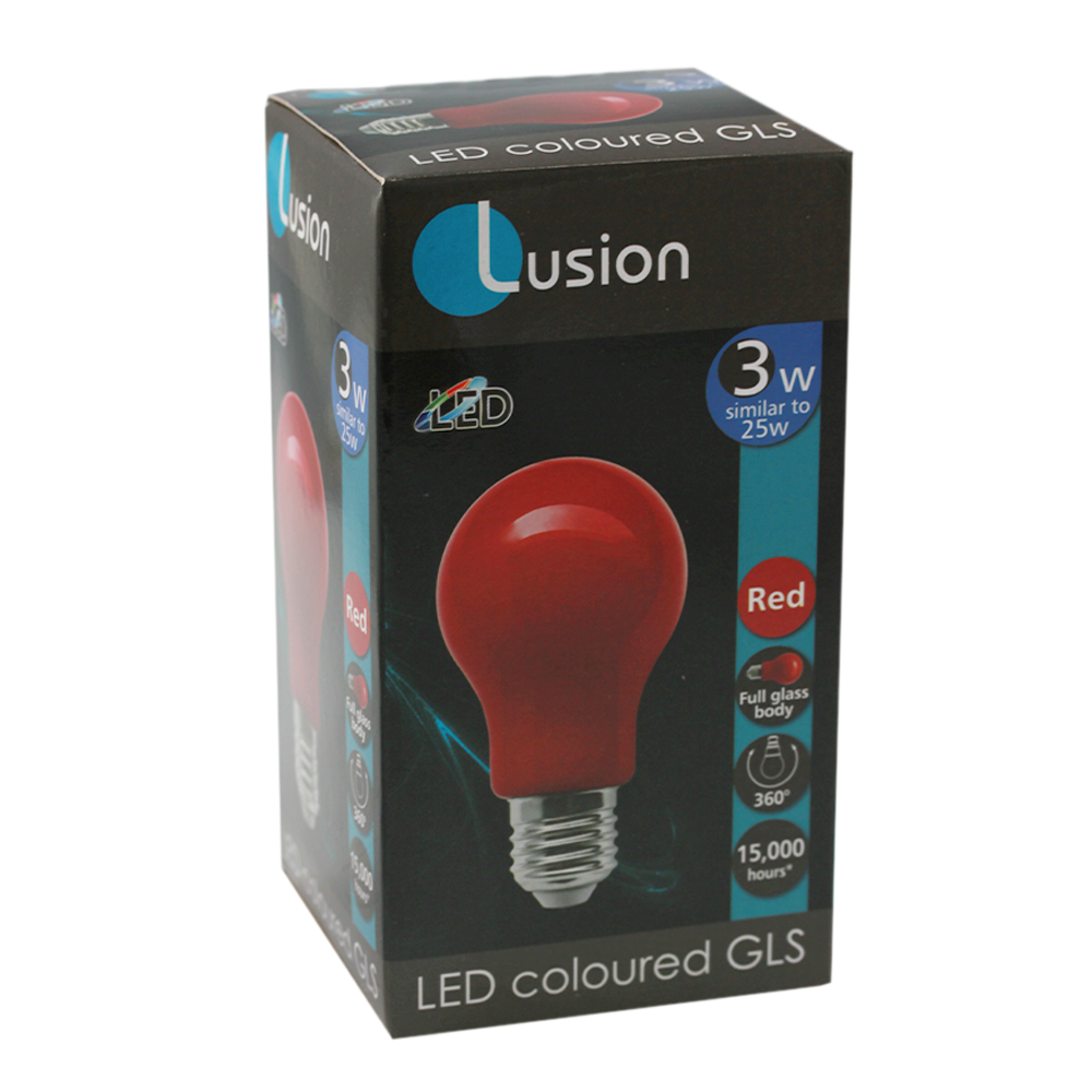 Lus LED GLS Lamp 3W Red E27 Non-Dimmable