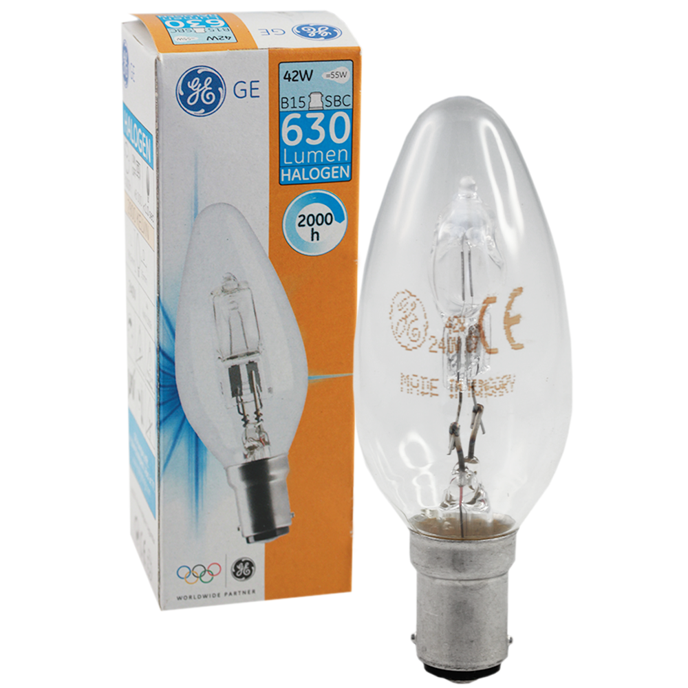 Halogen Candle Globe Clear 42W 240V BA15d