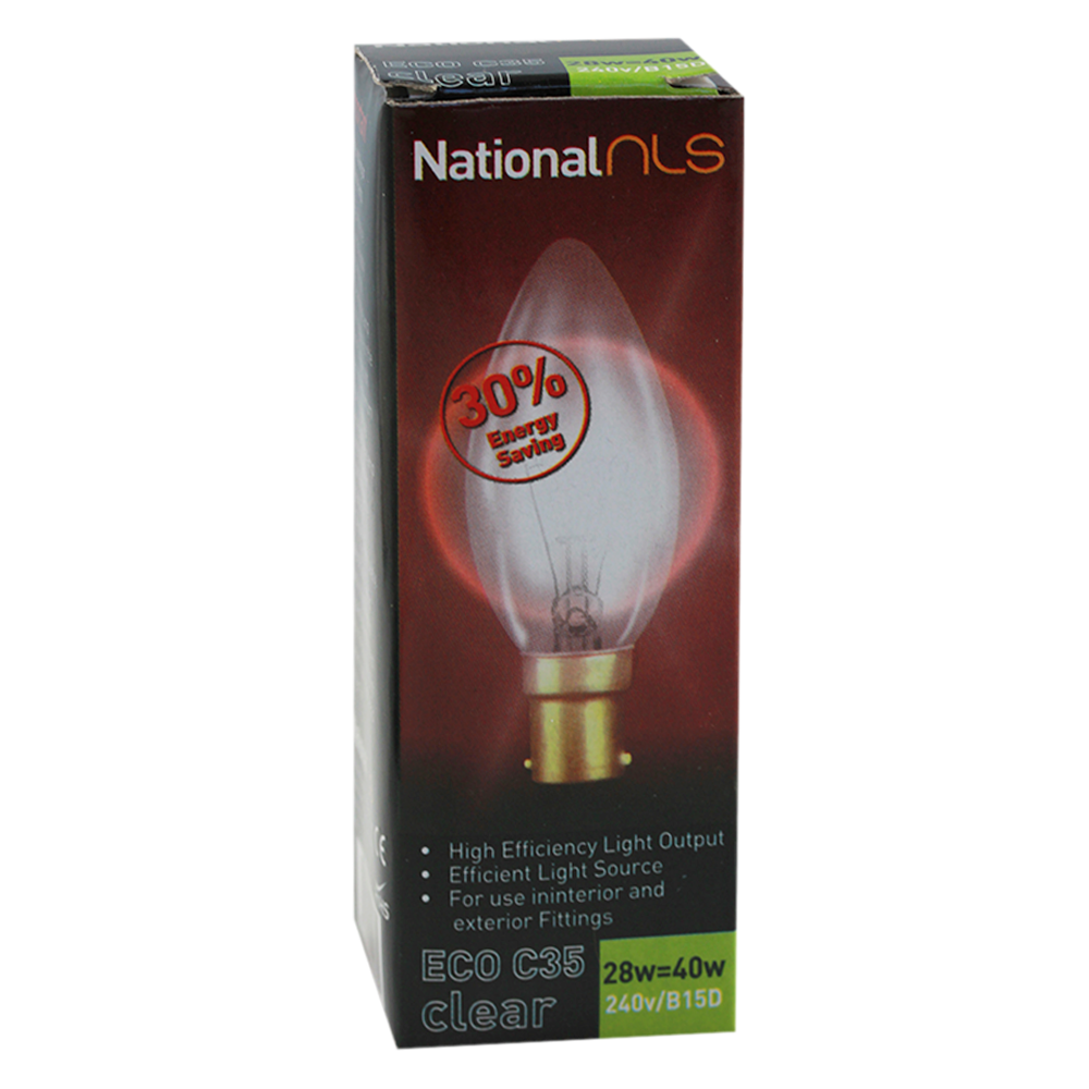 ECO C35 Halogen Candle Globe Clear 28W 240V BA15d
