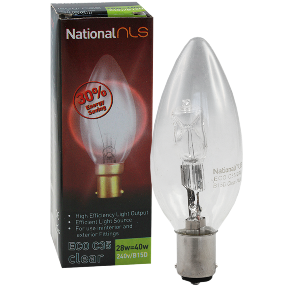 ECO C35 Halogen Candle Globe Clear 28W 240V BA15d