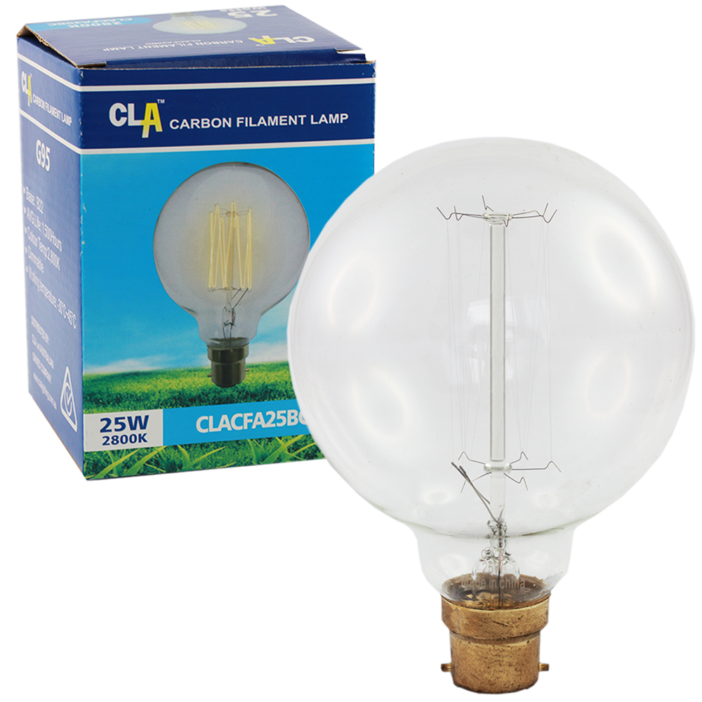 Carbon Filament G95 Lamp 25W 2800K B22 Dimmable