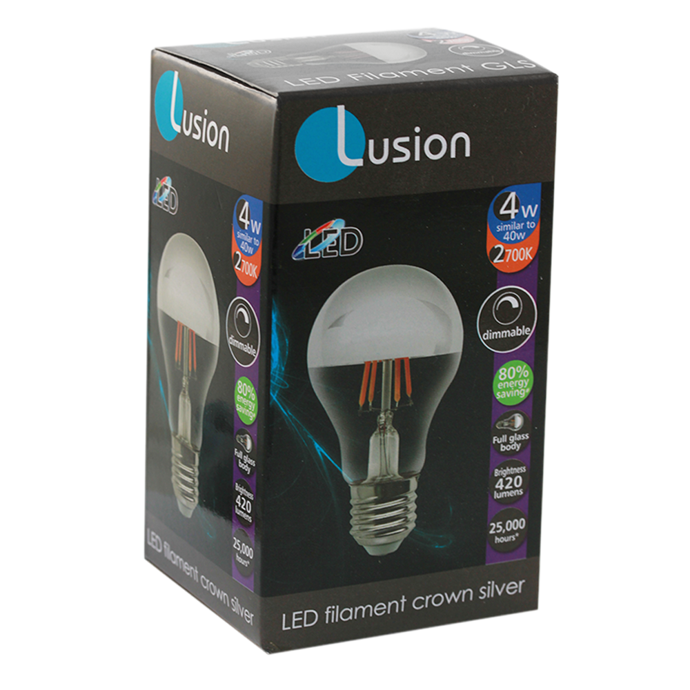 Lus LED Crown Silver GLS Filament Lamp 4W 2700K E27 Dimmable