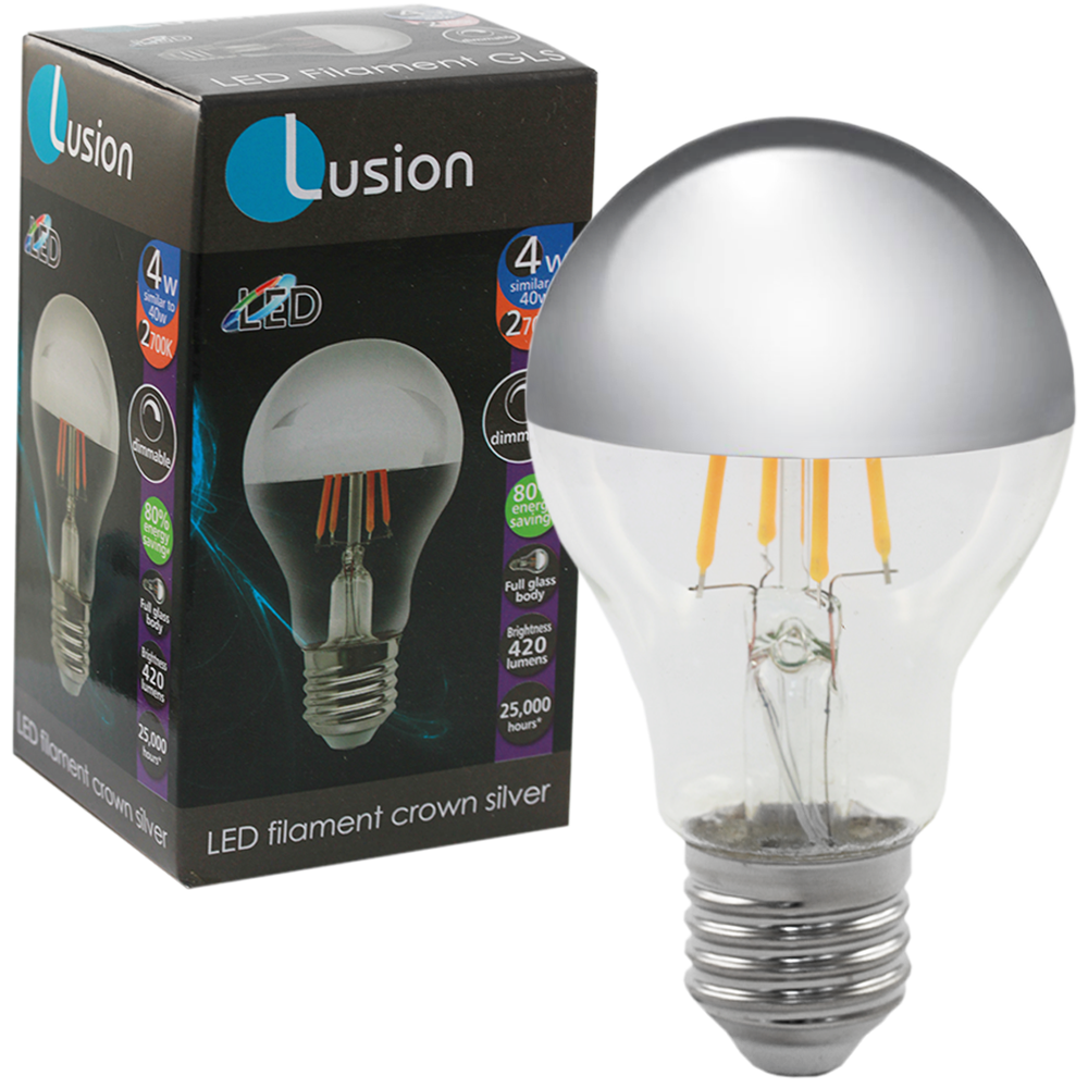 Lus LED Crown Silver GLS Filament Lamp 4W 2700K E27 Dimmable