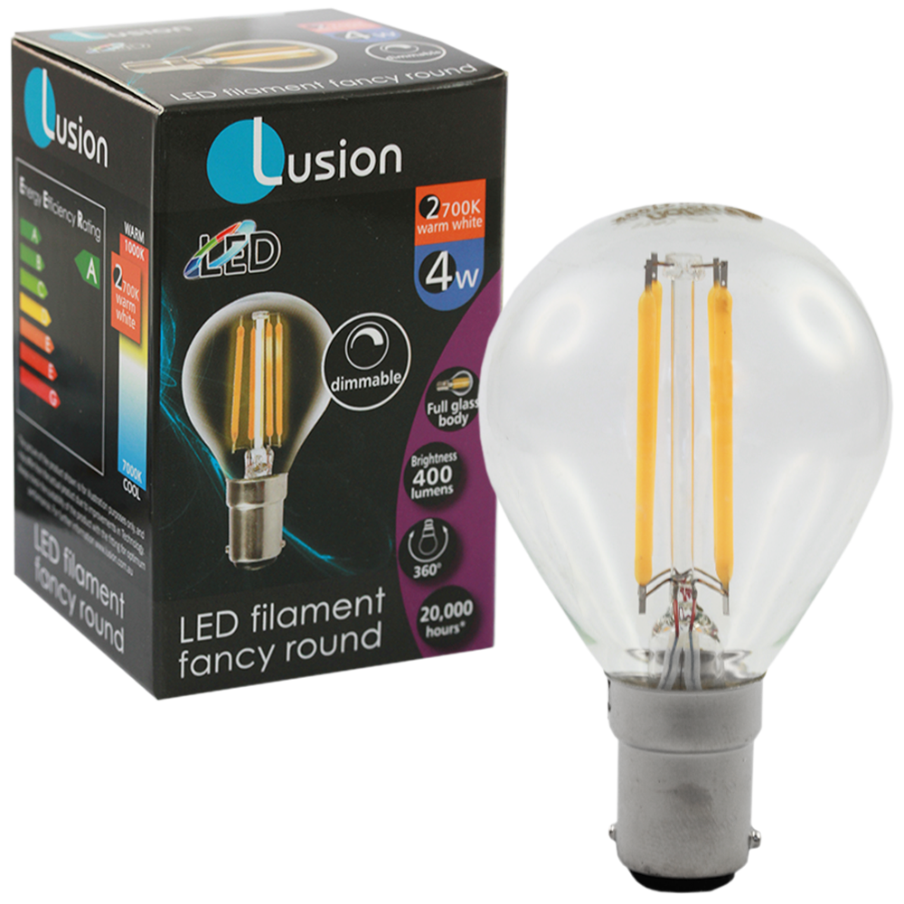 Lus LED Filament Fancy Round Clear 4W 2700K Dimmable BA15d