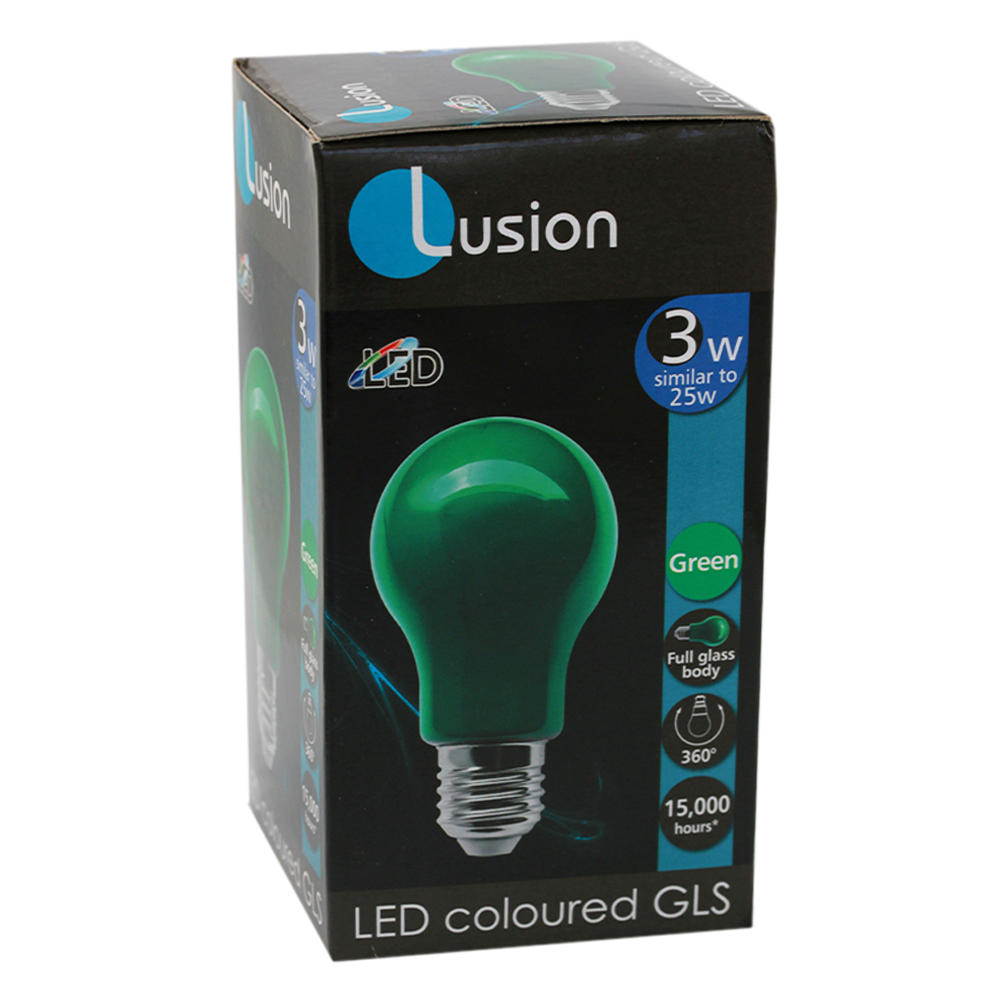 Lus LED GLS Lamp 3W Green E27 Non-Dimmable