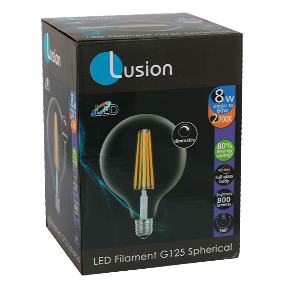 Lus Filament G125 Spherical Clear 8W 2700K E27 Dimmable