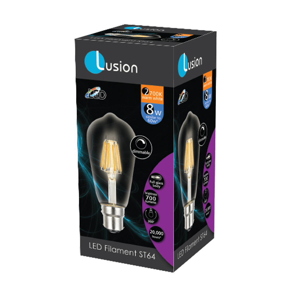 Lus LED Filament ST64 Clear 8W 2700K Dimmable B22