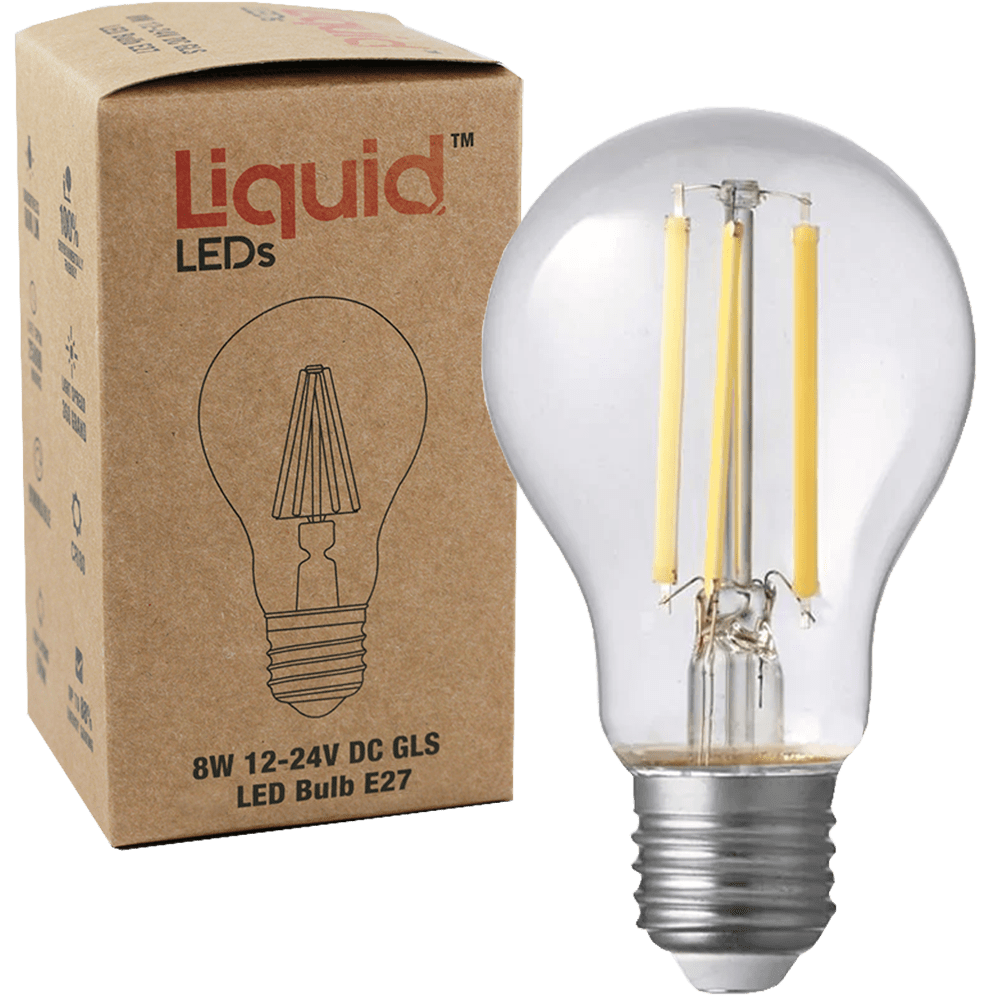 LED GLS Light Bulb Clear 8W 12-24V AC/DC 4000K E27 Dimmable