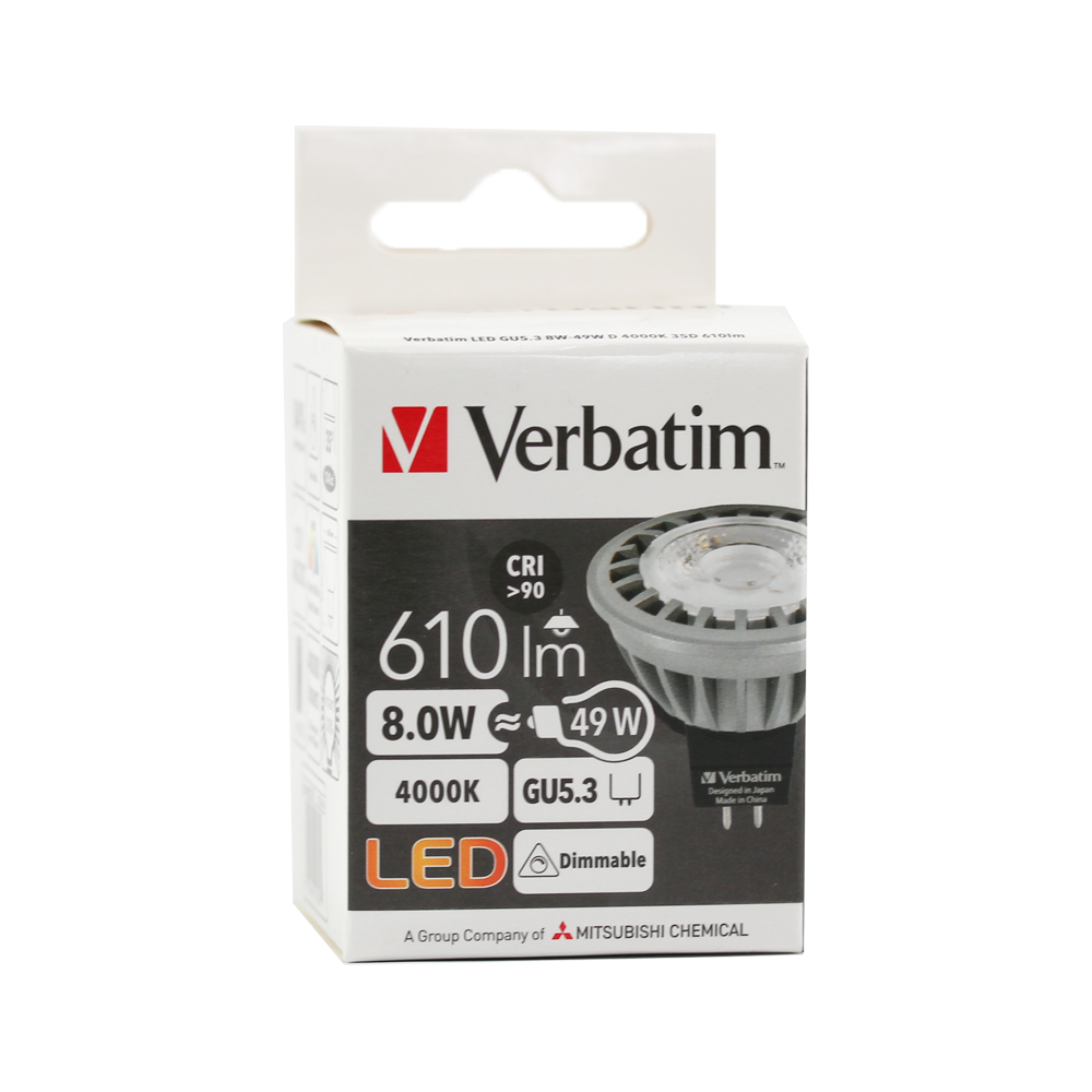Verbatim LED MR16 8W 4000K 35D DIMM GU5.3 610LM AC/DC Dimmable