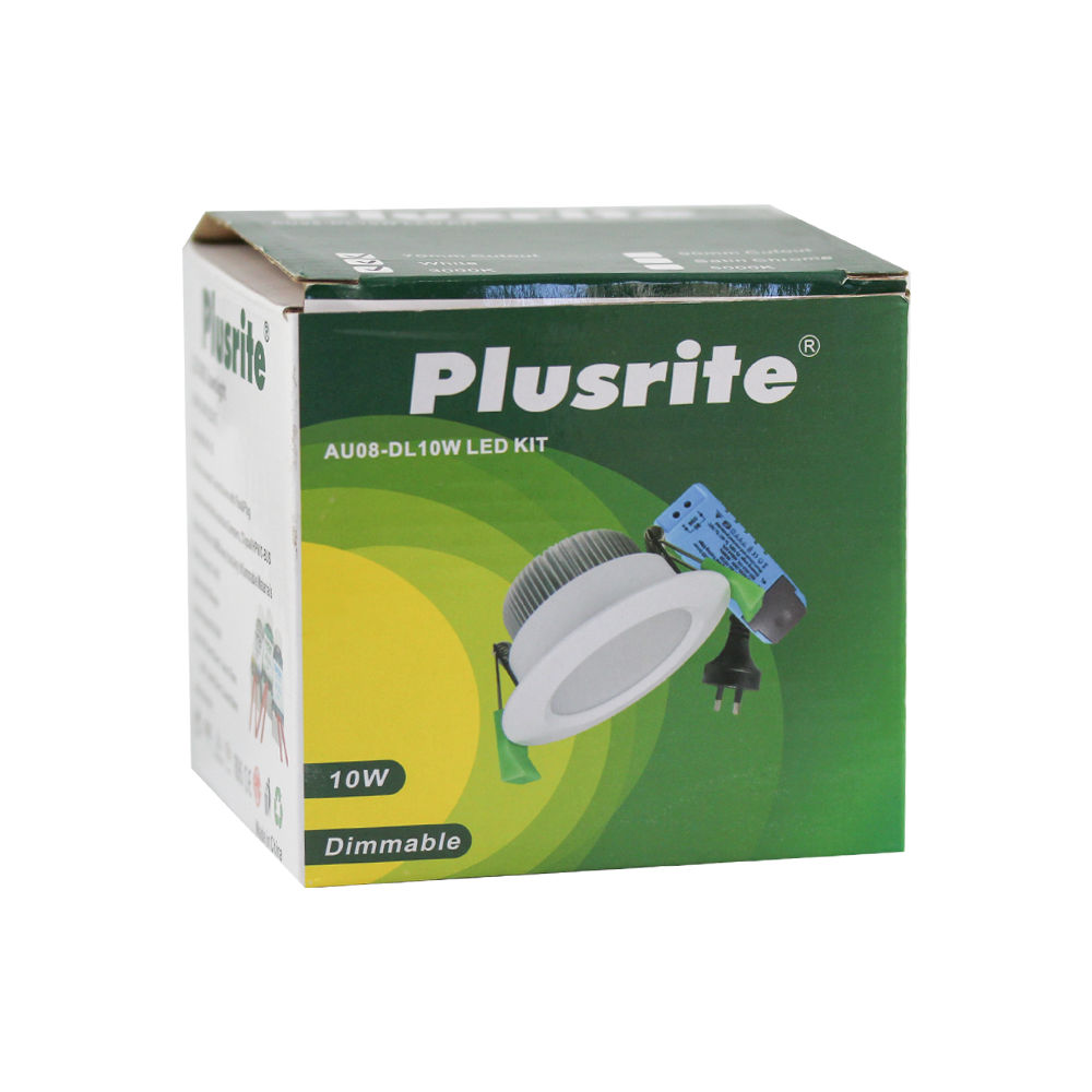 Plusrite 10W LED Downlight 70mm Dimmable 3000K