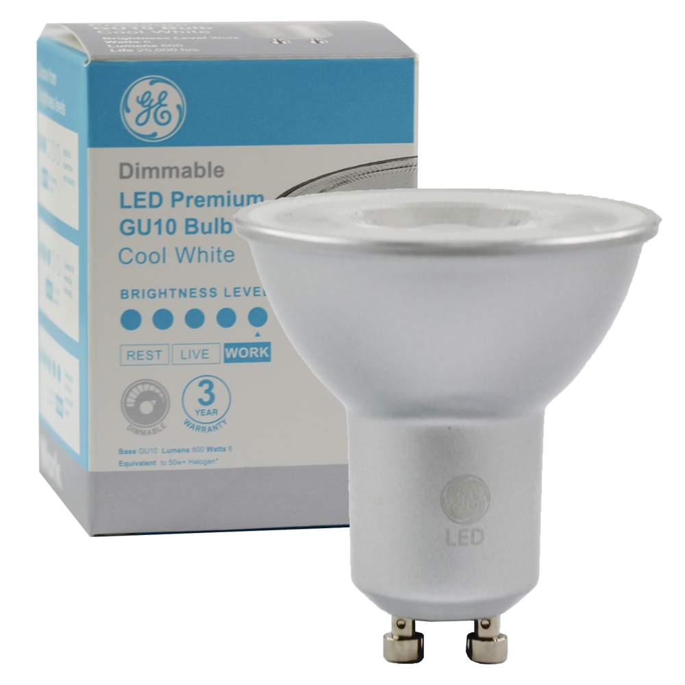 GE Lighting LED Premium GU10 Bulb 6W 60D 4000K Dimmable