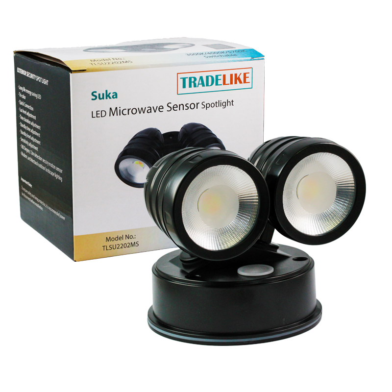 Twin Spotlight LED Microwave Sensor Tri Colour 2x15w IP65